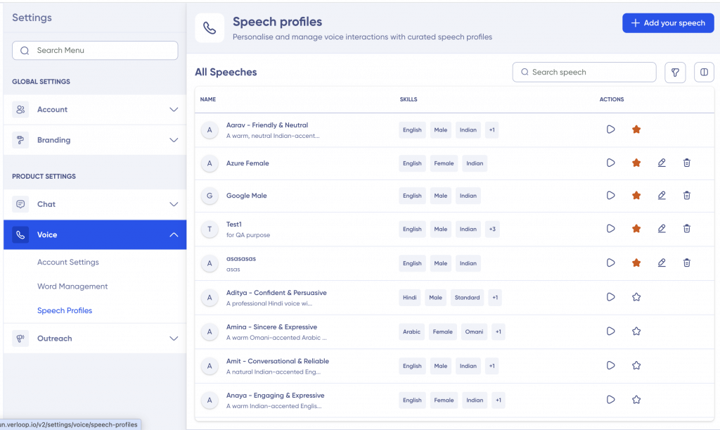 vOICE AI sPEECH PROFILES